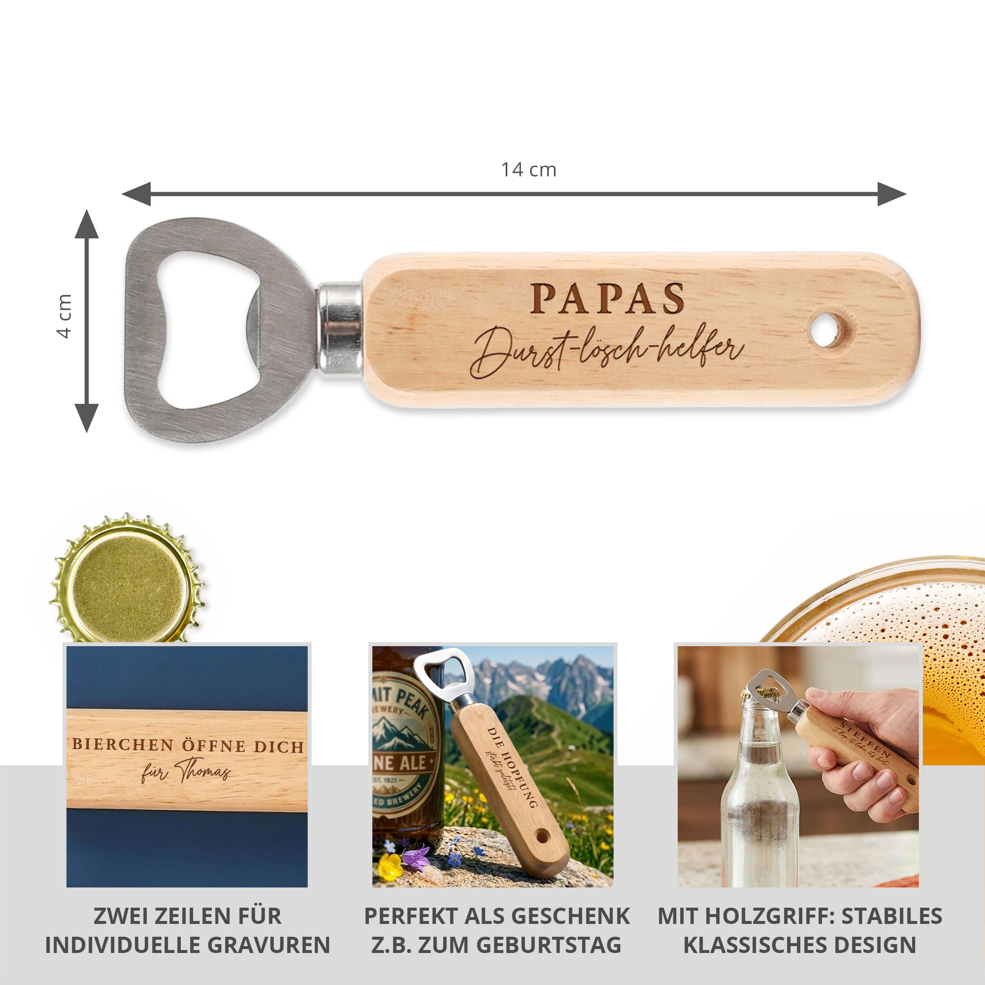 Personalisierter Flaschenöffner aus Holz