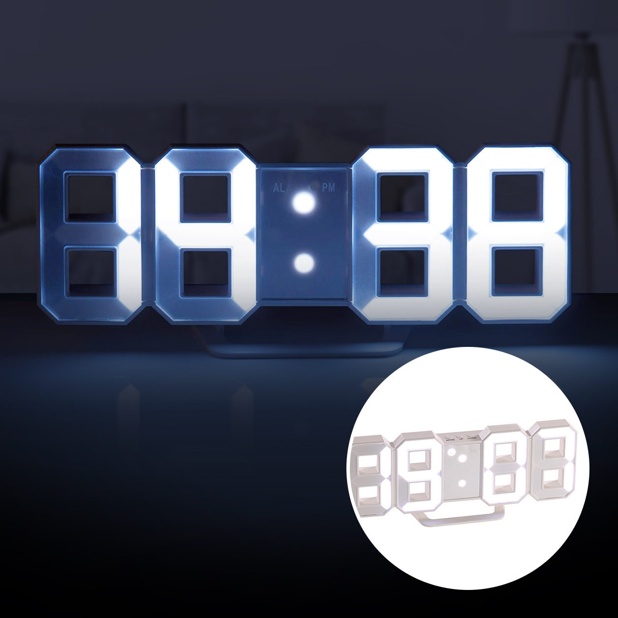 3D Digitaluhr mit Wecker - 2in1 LED Wanduhr Tischuhr 3503