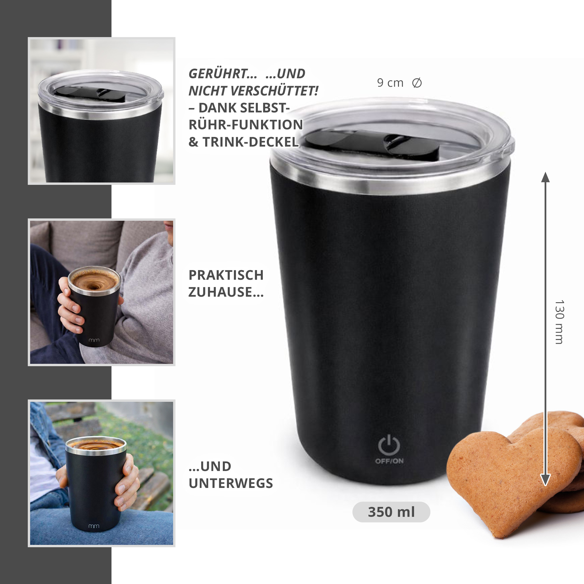 Selbst umrührender Becher To Go mit Deckel