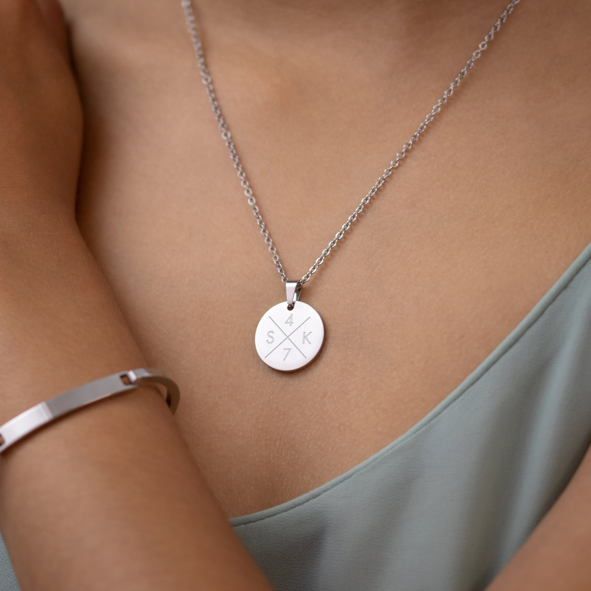 Kette Kreis M - Silber - 4 Initialen - Personalisiert