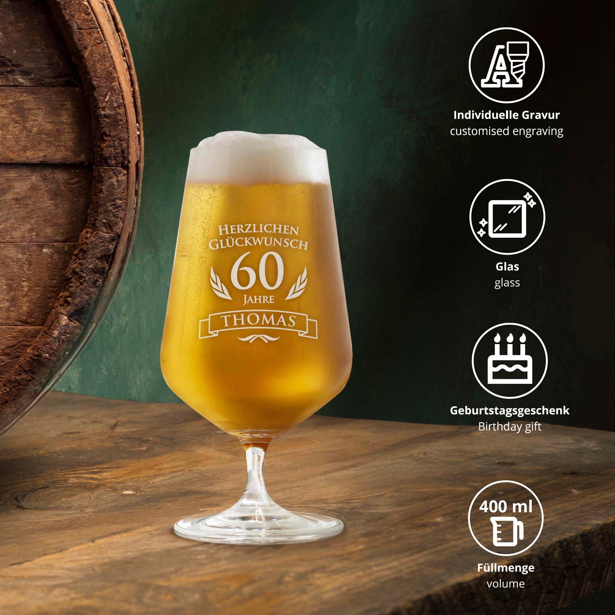 Bierglas zum 60. Geburtstag