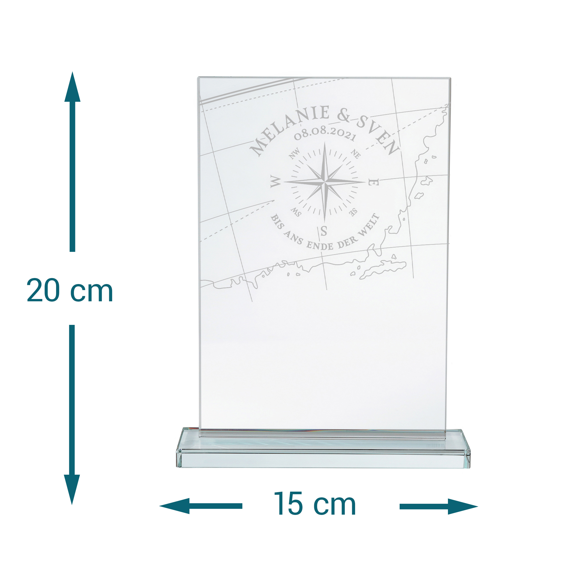 Personalisierter Glaspokal zur Hochzeit - Liebeskompass 2162-62-MZ - 6