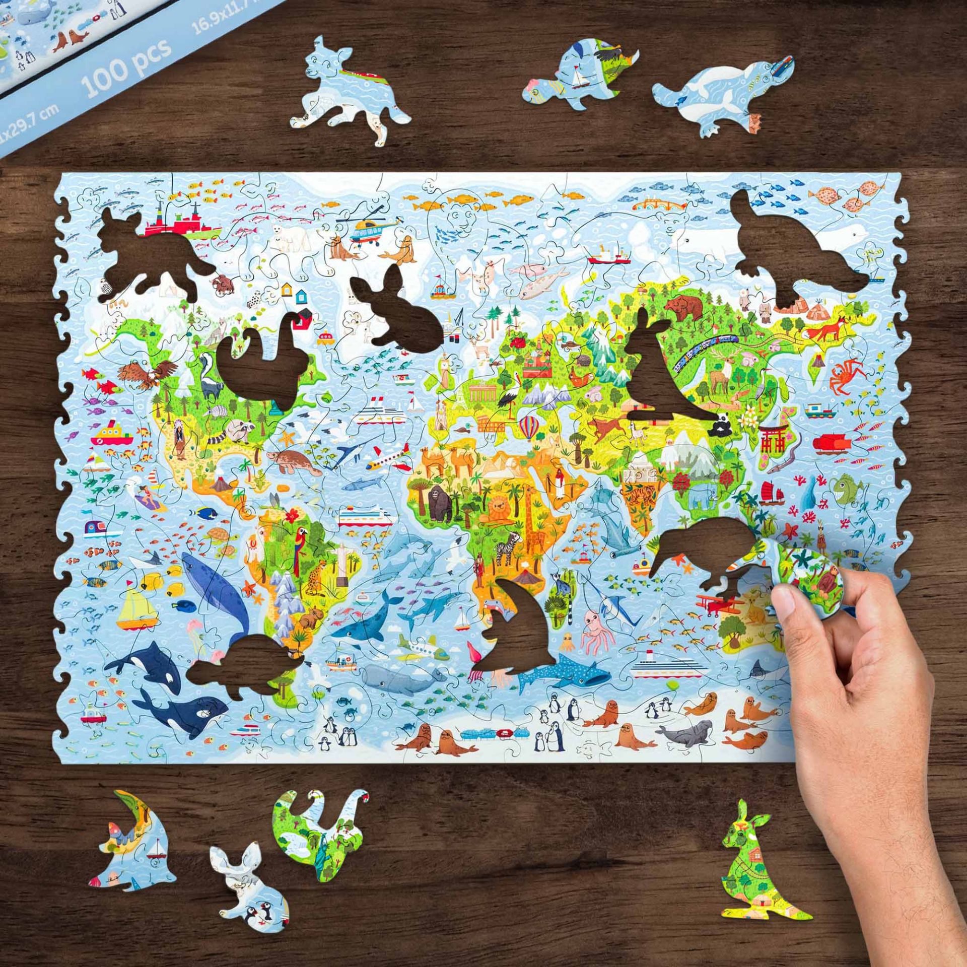 Ravensburger Puzzle 12001738 - Weltkarte mit Sehenswürdigkeiten - 5000 Teile Puzzle, detailreich illustrierte Weltkarte, mit Poster und Infos zu den Wahrzeichen