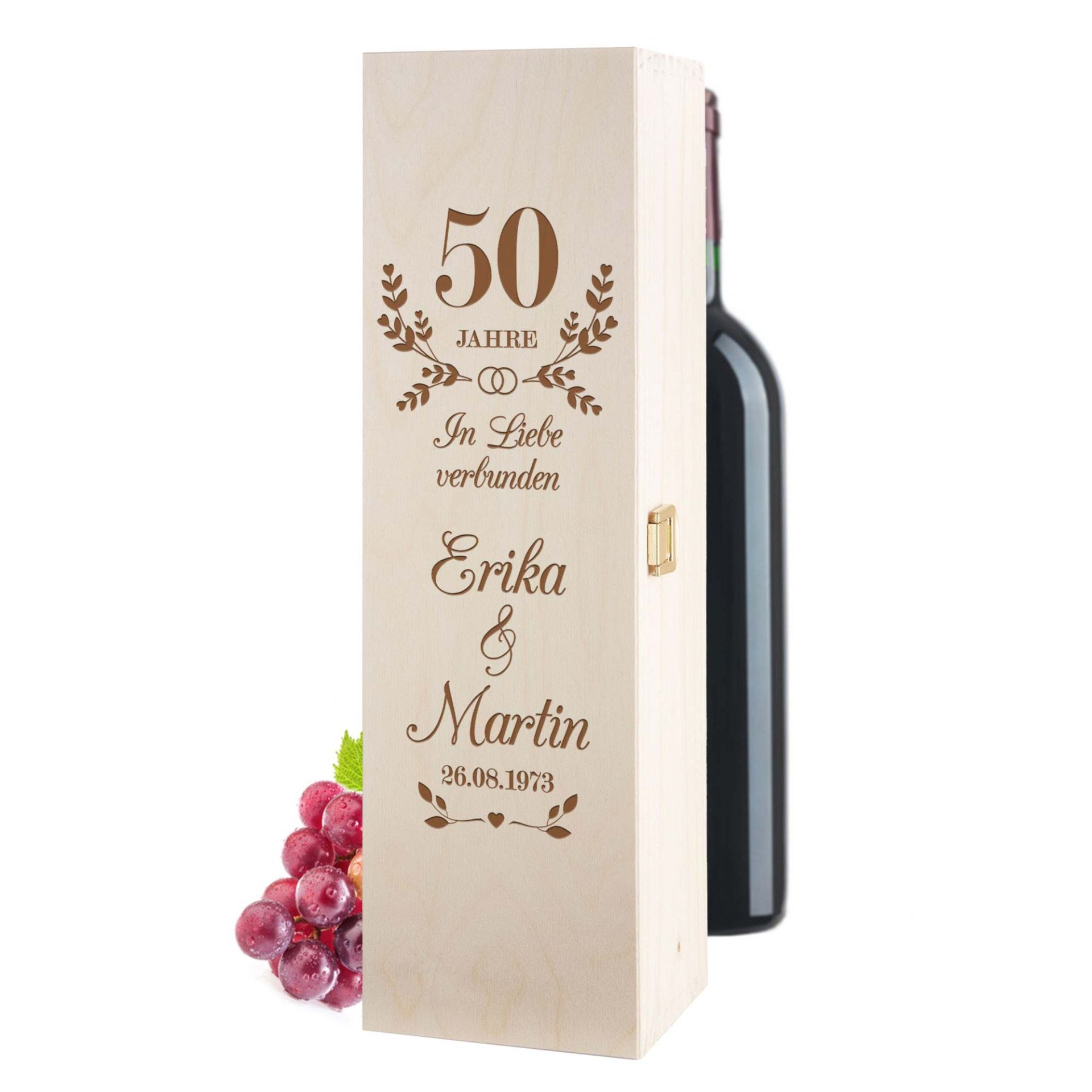 Weinkiste mit Gravur zur Goldhochzeit Hochzeitstag Geschenk